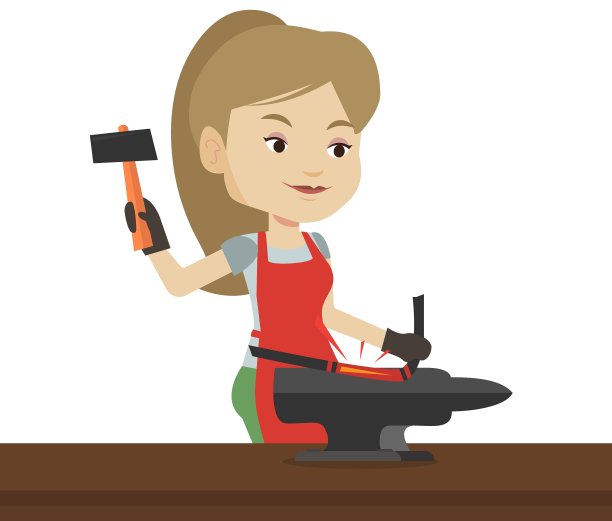 铁匠在铁砧上用锤子加工金属图片下载