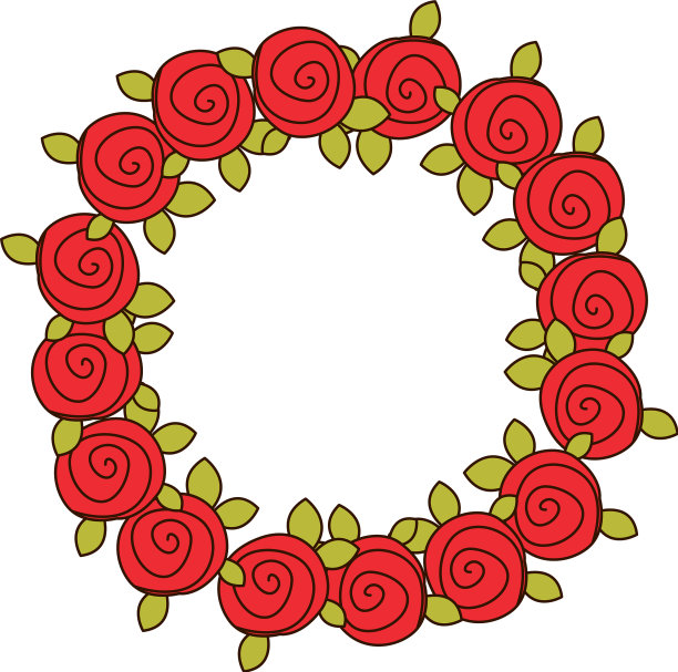 色彩缤纷的花冠画玫瑰与树叶图片下载