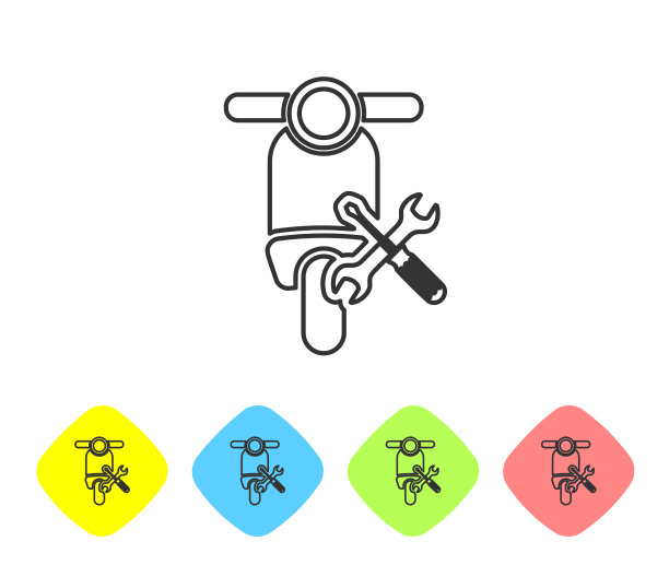 灰色线滑板车与螺丝刀和扳手图标图片下载