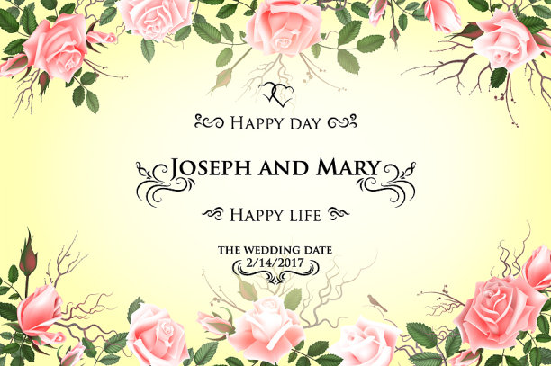 明信片与精致的鲜花玫瑰婚礼图片下载