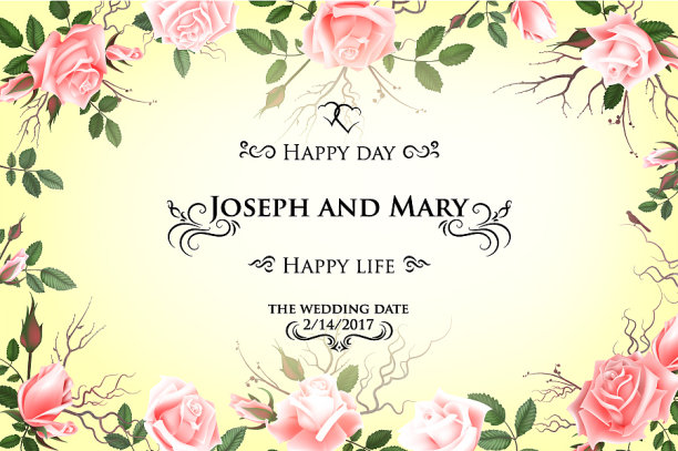 明信片与精致的鲜花玫瑰婚礼图片下载