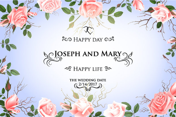明信片与精致的鲜花玫瑰婚礼图片下载