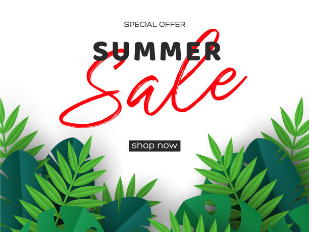 印有热带棕榈叶的夏季促销横幅图片下载