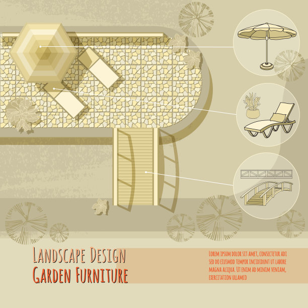 园林设计躺椅桥伞图片下载