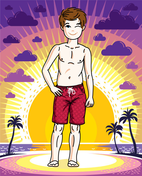 可爱的小男孩站在红色时髦图片下载