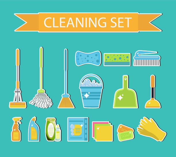 一组图标清洁工具房屋清洁图片下载