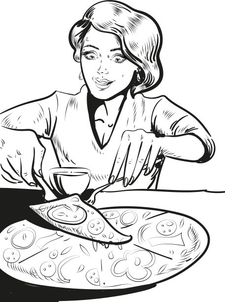 在家吃披萨的女人图片下载