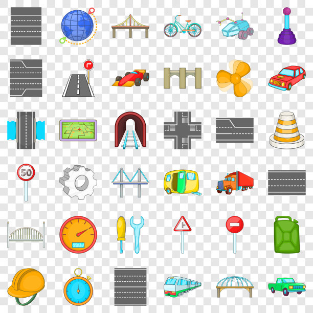 桥牌道路图标设置卡通风格图片下载