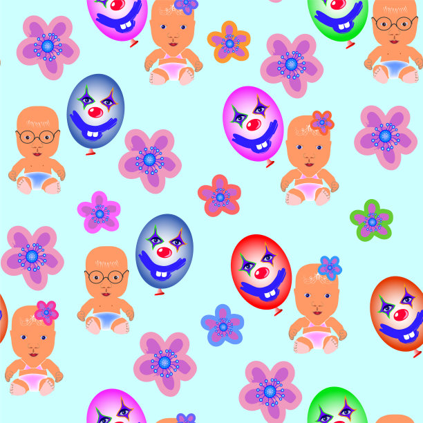 无缝图案婴儿、花朵和气球图片下载