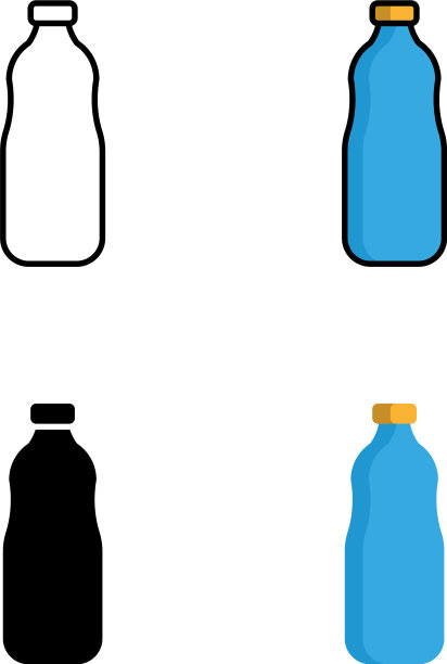 瓶子设置图标在平面字形轮廓和图片下载