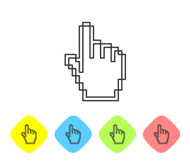 灰色线像素手光标图标孤立在白色图片下载