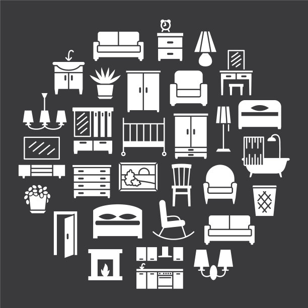 家具剪影图标销售横幅设置图片下载