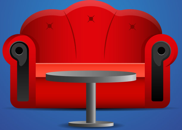 蓝色背景的红色沙发和桌子图片下载