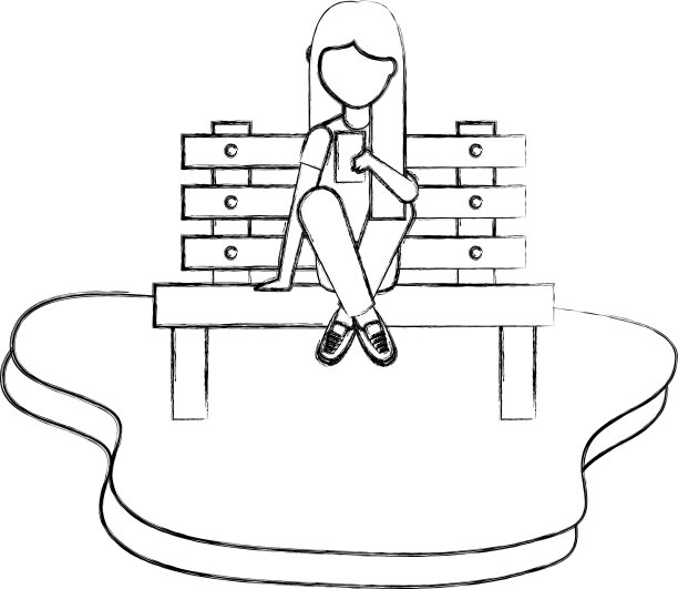 坐在长椅上玩手机的女孩图片下载