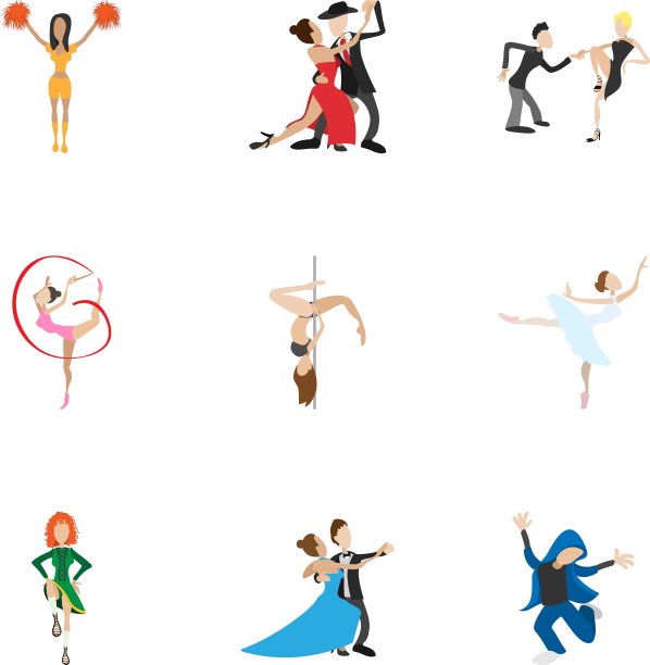 舞蹈类型图标设置卡通风格图片下载