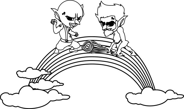 丑陋的巨魔，穴居人侏儒和彩虹图片下载