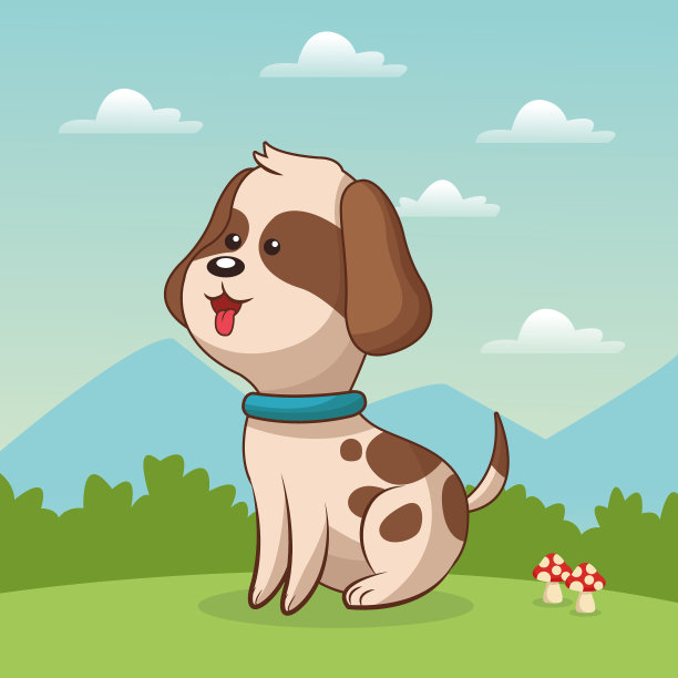 可爱的小狗坐在草地景观图片下载