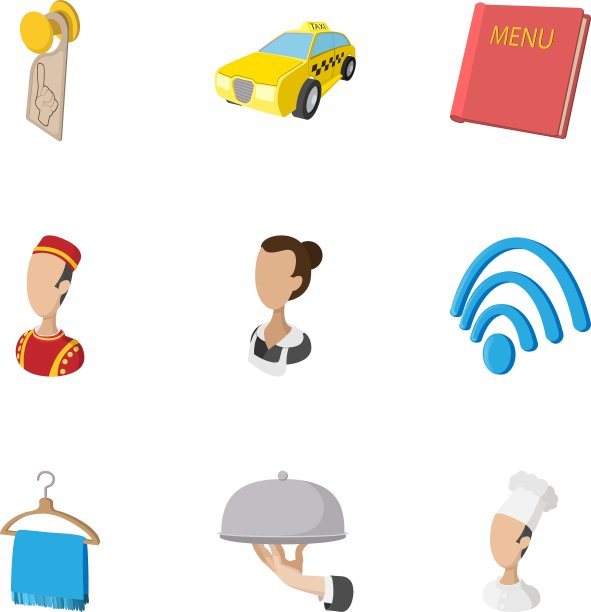 入住酒店图标设置卡通风格图片下载