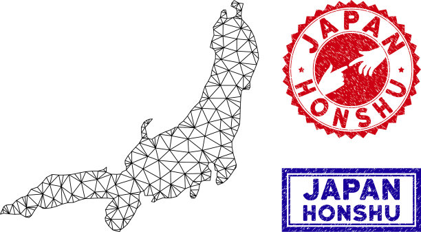 多边形2d本州岛地图和垃圾邮票图片下载