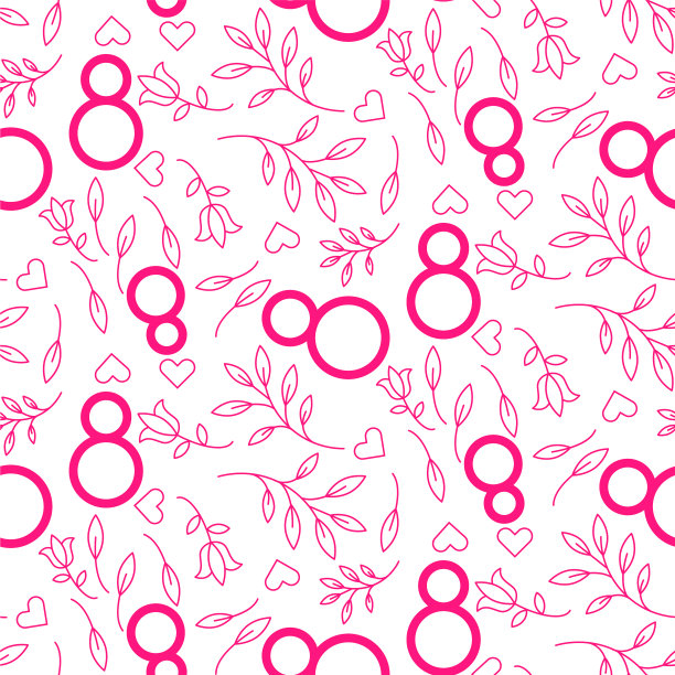 线风格粉红色白色花3月8日无缝图片下载