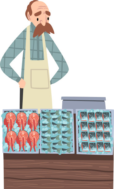 海鲜市场，柜台上有新鲜的鱼图片下载