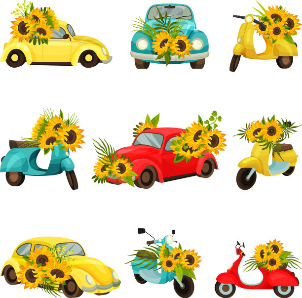 设置图像摩托车和汽车模型甲虫图片下载