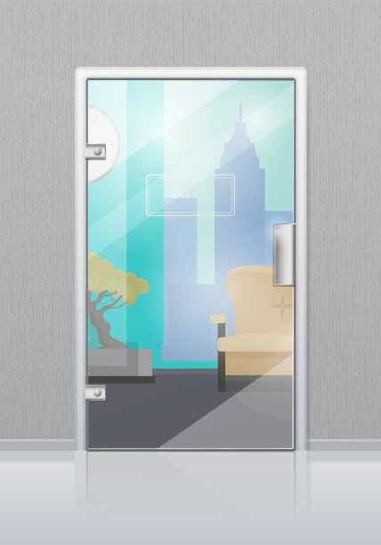 办公室内部通过玻璃门平整图片下载