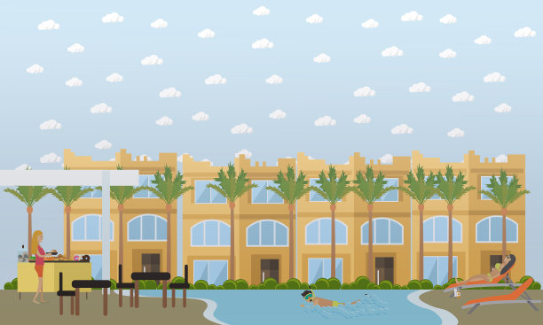 酒店在埃及的概念平面风格设计图片下载