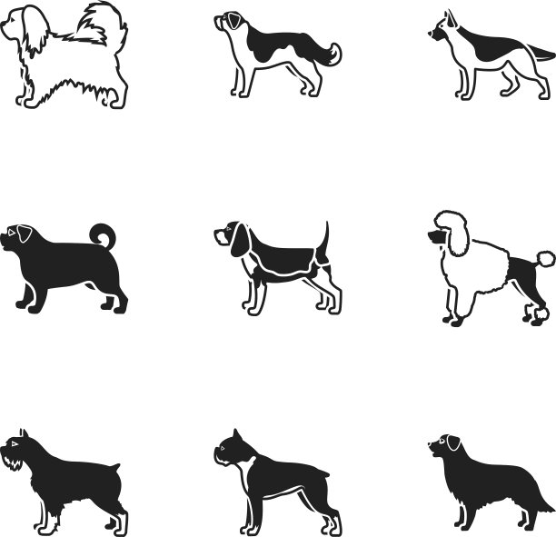 狗品种设置图标在黑色风格大图片下载