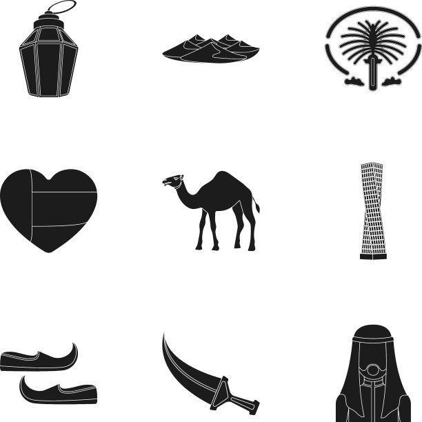 阿拉伯酋长国在黑色风格大设置图标图片下载