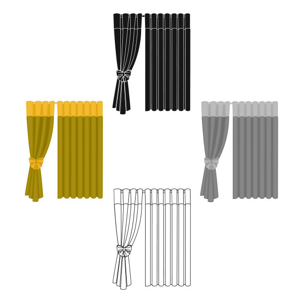 窗帘单图标在卡通黑色风格图片下载