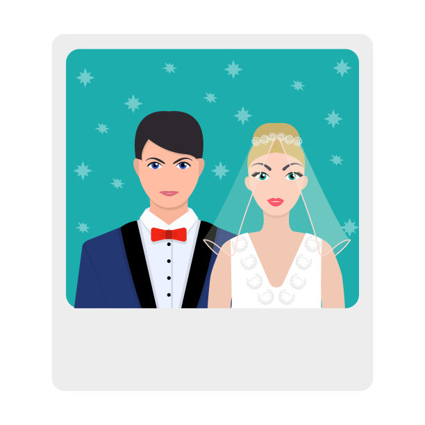 墙上挂着新娘和新郎的照片图片下载