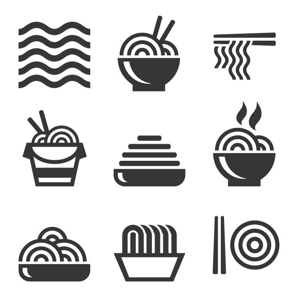 面条图标亚洲食品酒吧标志设置图片下载