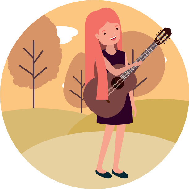 女人与吉他景观头像的角色图片下载