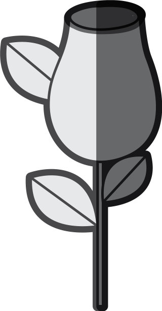 单色剪影玫瑰花蕾与叶和茎图片下载