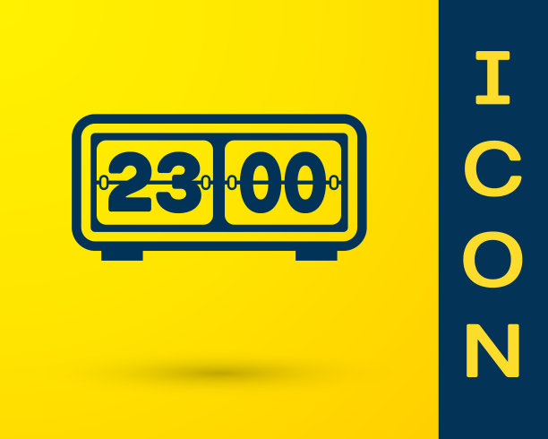 蓝色复古翻盖时钟图标隔离在黄色图片下载