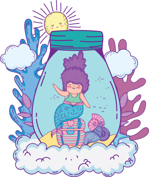 美丽的美人鱼在mason坛子和海藻图片下载