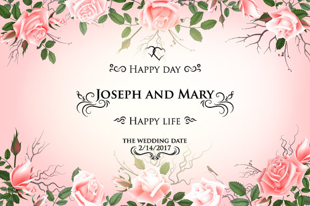 明信片与精致的鲜花玫瑰婚礼图片下载