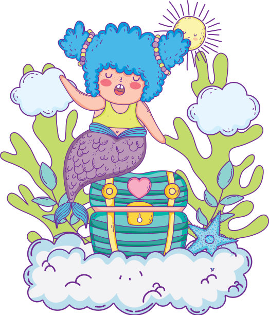 美丽的美人鱼与宝箱在云图片下载