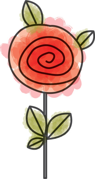 水彩画钮扣红玫瑰与树叶图片下载