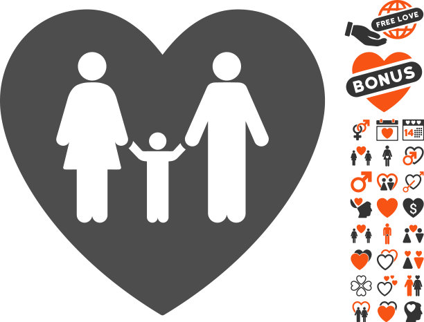 家庭爱的心形图标与情人节奖金图片下载