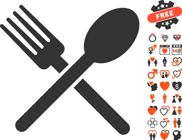 叉子和勺子图标与可爱的奖金图片下载