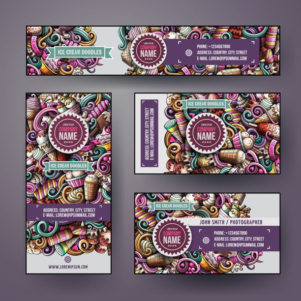 卡通涂鸦冰淇淋企业身份集图片下载