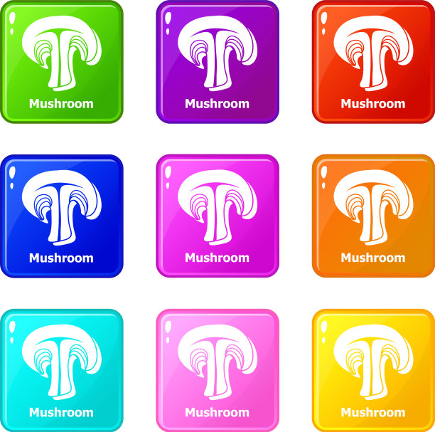 蘑菇图标设置9种颜色的集合图片下载