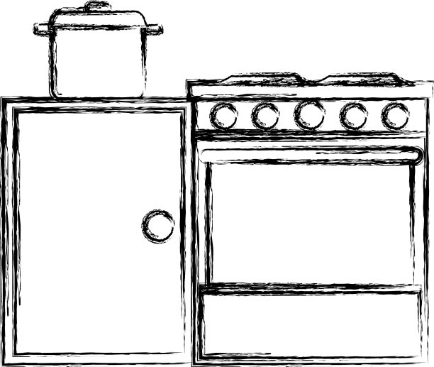厨房烤箱，有锅和抽屉图片下载
