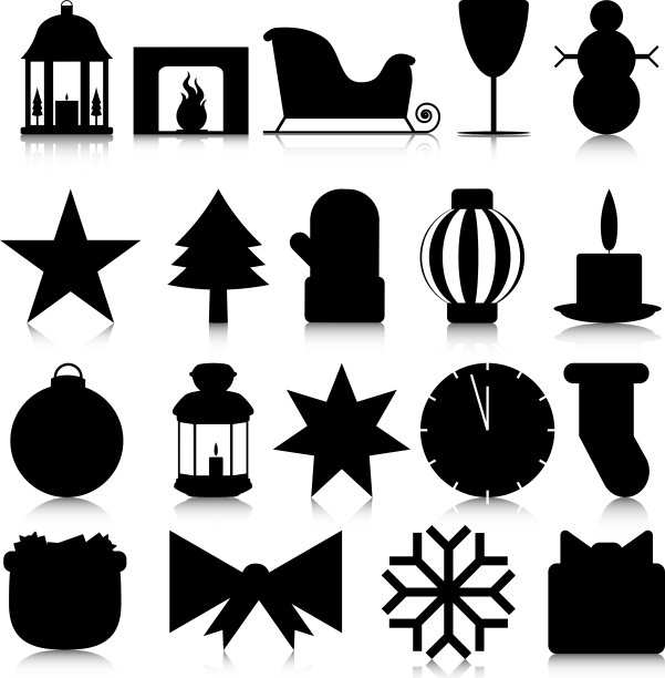 白色桌布上圣诞用品的剪影图片下载