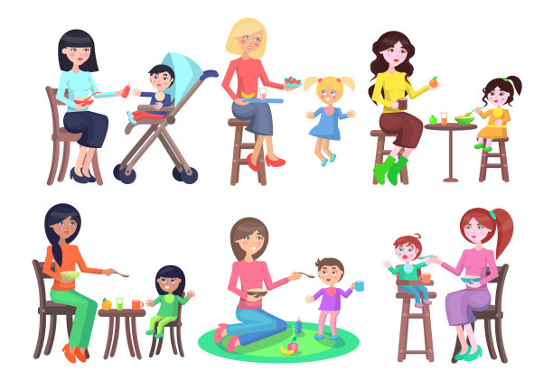 母亲们正在喂养他们的孩子图标设置为白色图片下载