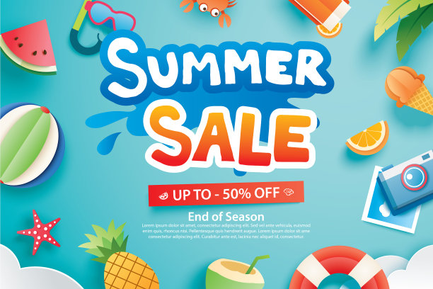 夏季促销用剪纸标志和图标图片下载