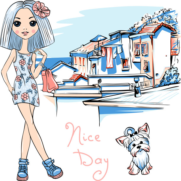 可爱的时尚女孩在马纳罗拉意大利图片下载