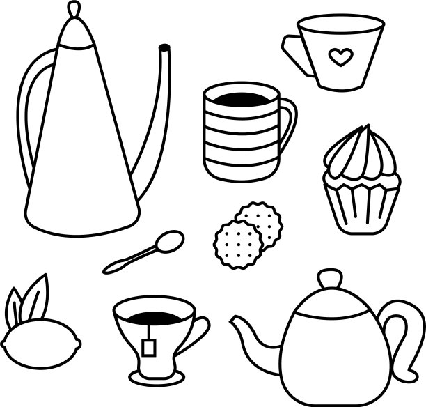 茶时间套茶壶咖啡杯蛋糕图片下载